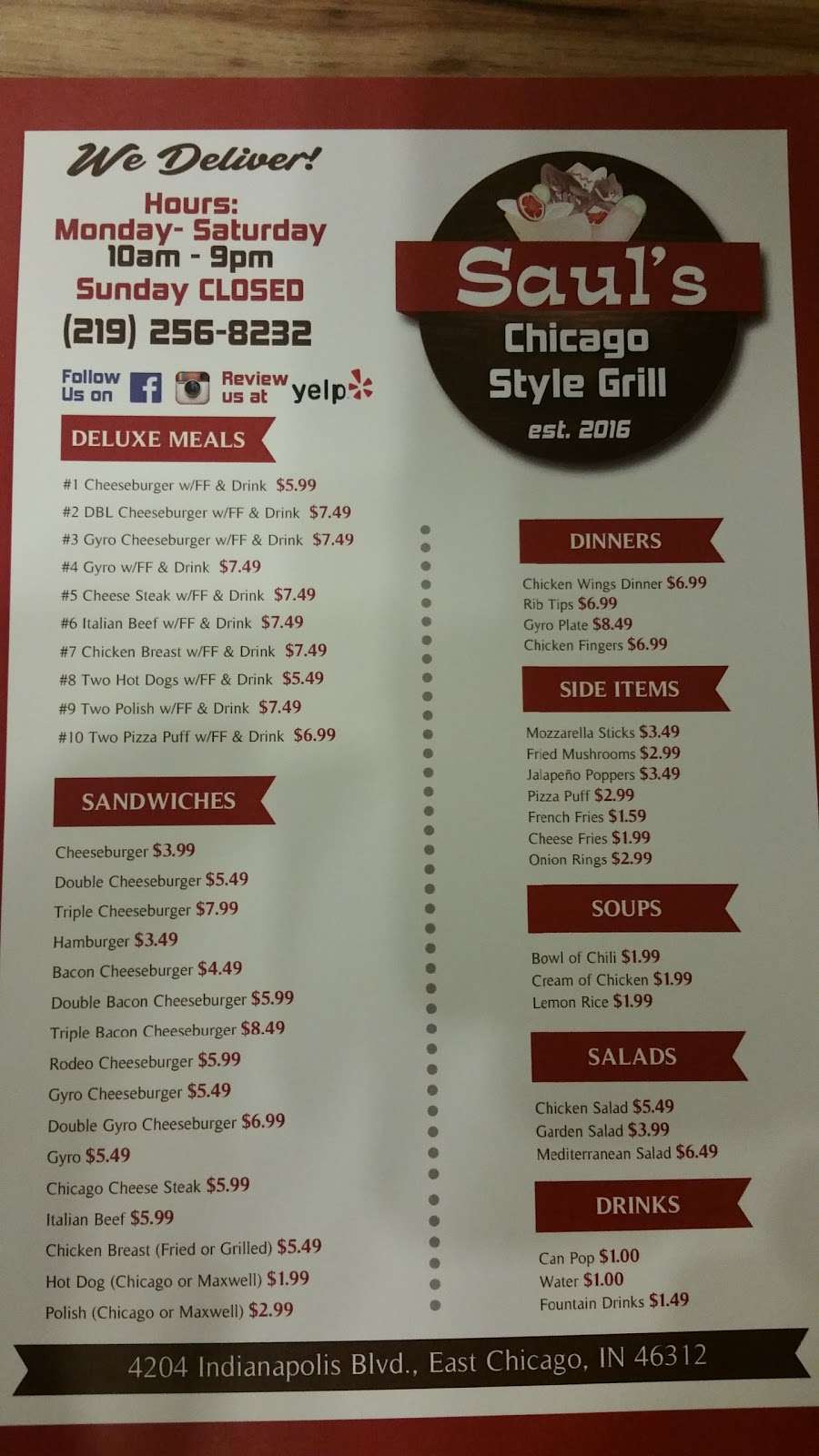 Sauls Chicago Style Grill | 4204 Indianapolis Blvd, East Chicago, IN 46312, USA | Phone: (219) 256-8232