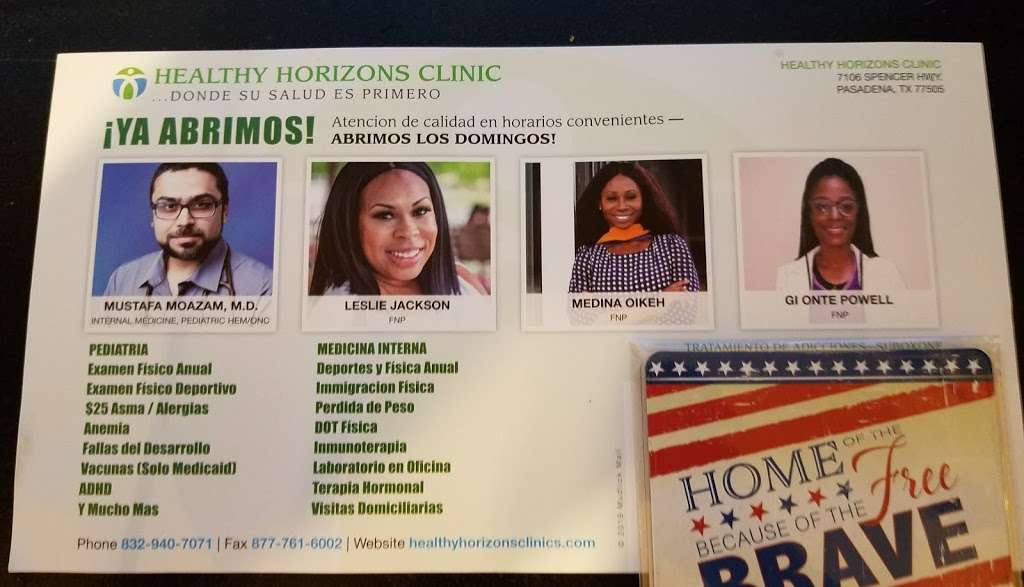 Healthy Horizons Clinic | 7106 Spencer Hwy, Pasadena, TX 77505, USA | Phone: (832) 940-7071