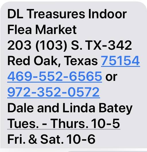 DL Treasures Indoor Flea Market | 103 S, TX-342, Red Oak, TX 75154 | Phone: (972) 352-0572