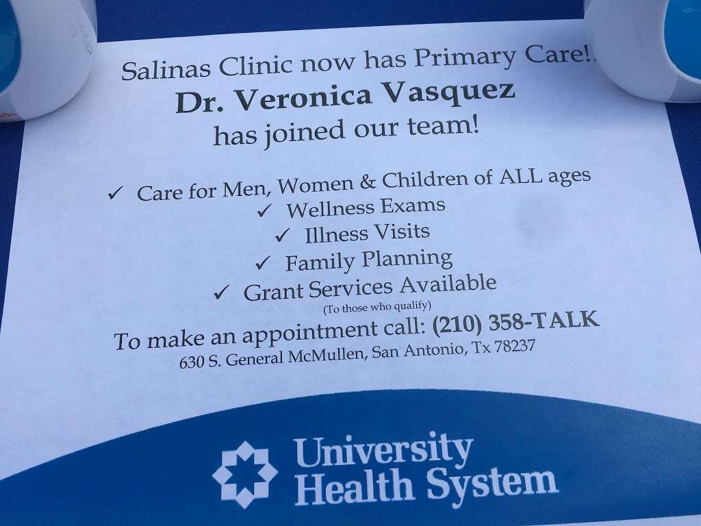 Salinas Clinic - University Health System | 630 S General McMullen, San Antonio, TX 78237 | Phone: (210) 358-8255