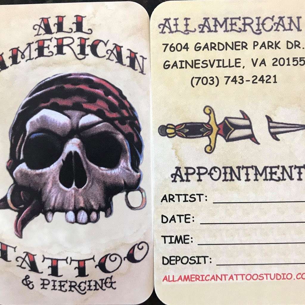All American Tattoo | 7604 Gardner Park Dr, Gainesville, VA 20155, USA | Phone: (703) 743-2421