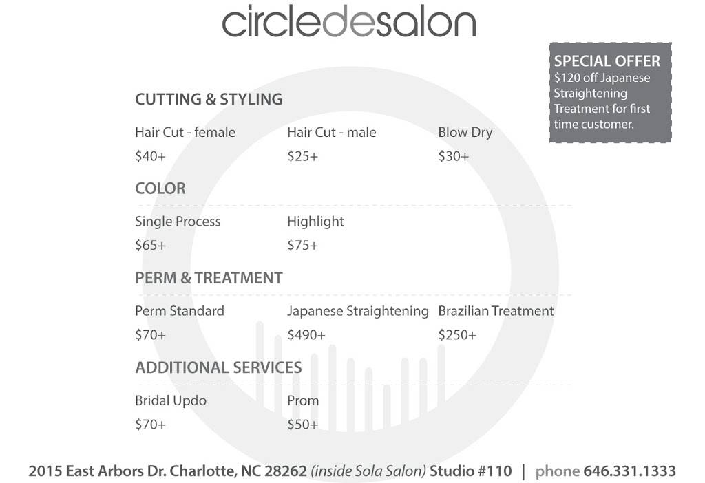 Circle De Salon | 2015 E Arbors Dr #110, Charlotte, NC 28262, USA | Phone: (646) 331-1333