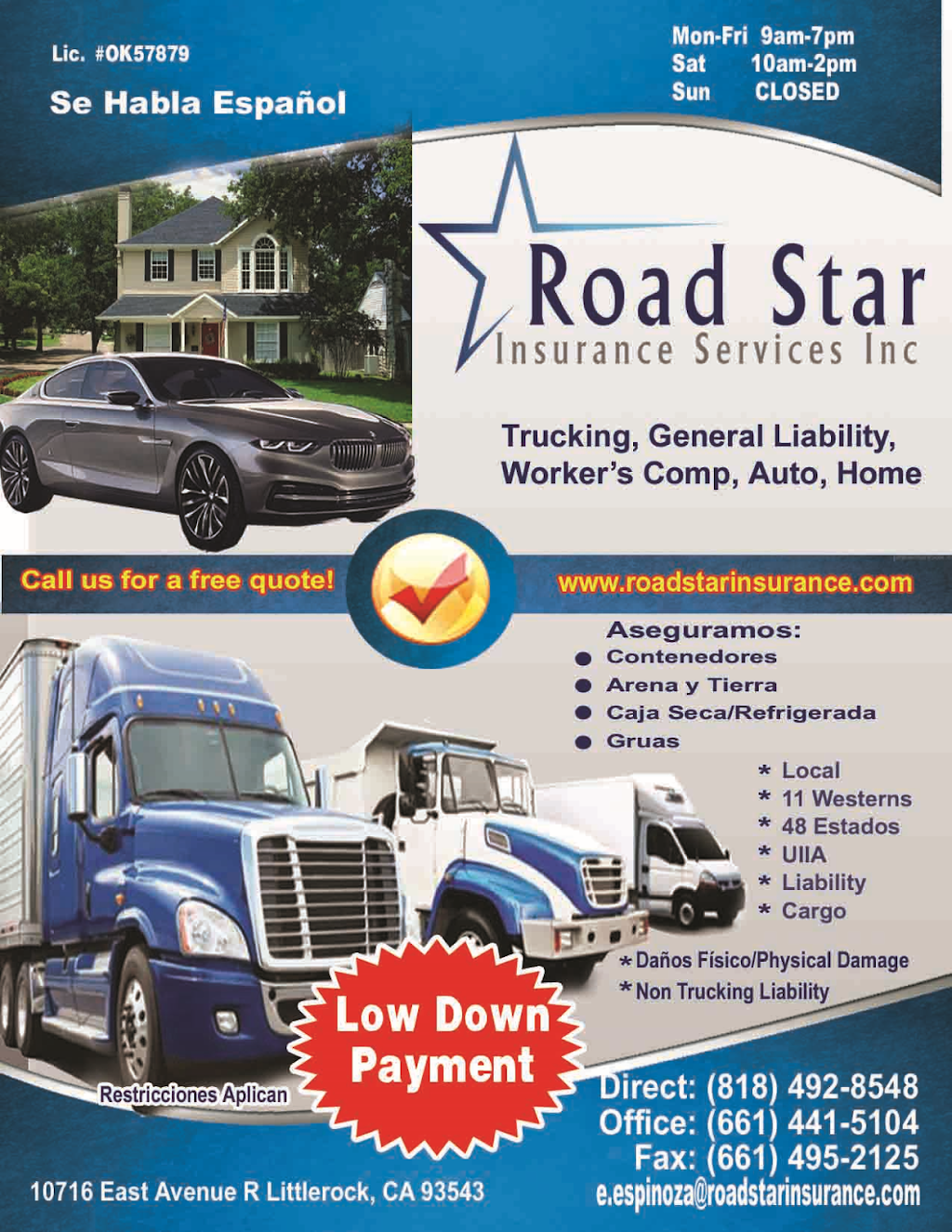 Road Star Insurance Services Inc | Littlerock, CA 93543 | Phone: (661) 441-5104