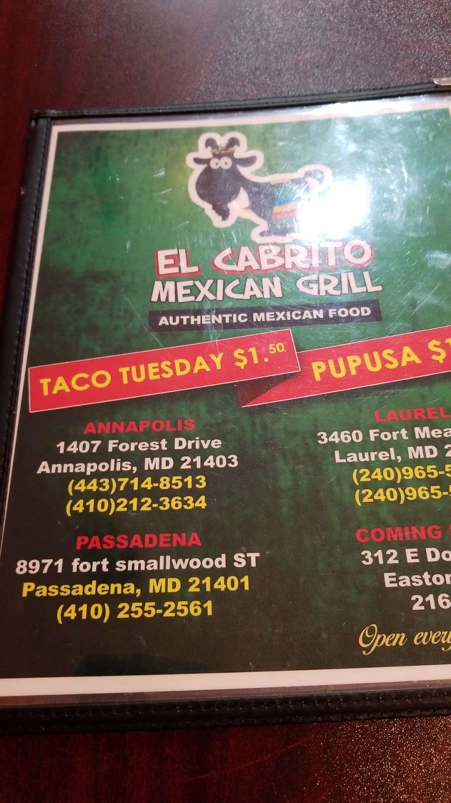 El Cabrito Mexican Grill | 8971 Fort Smallwood Rd, Pasadena, MD 21122, USA | Phone: (410) 255-2561