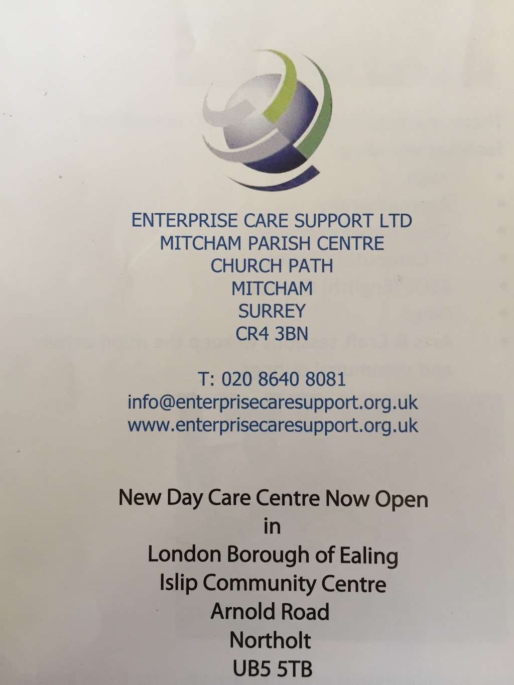 Enterprise Care Support Ltd | Mitcham Parish Centre, Church Path, Mitcham, Surrey CR4 3BN, UK | Phone: 020 8640 8081