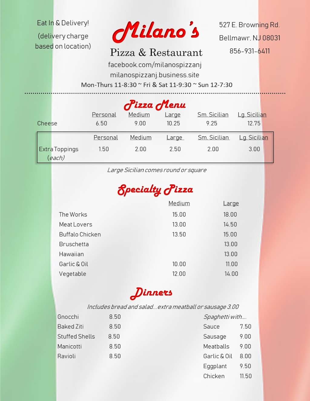 Milano Pizza | 527 E Browning Rd, Bellmawr, NJ 08031, USA | Phone: (856) 931-6411