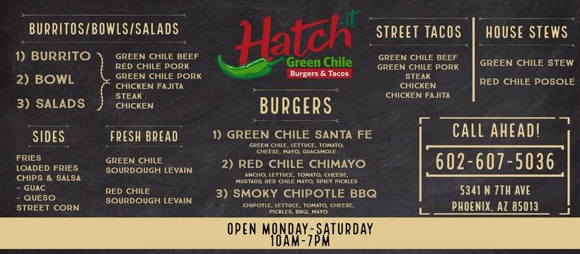 Hatch It: Green Chile Burgers & Tacos | 5341 N 7th Ave, Phoenix, AZ 85013, USA | Phone: (602) 607-5036