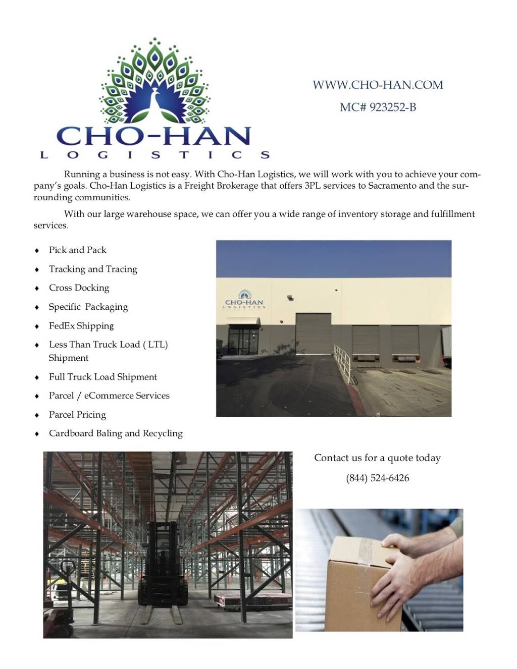 Cho -Han Logistics | 1500 National Dr, Sacramento, CA 95834, USA | Phone: (916) 999-1127