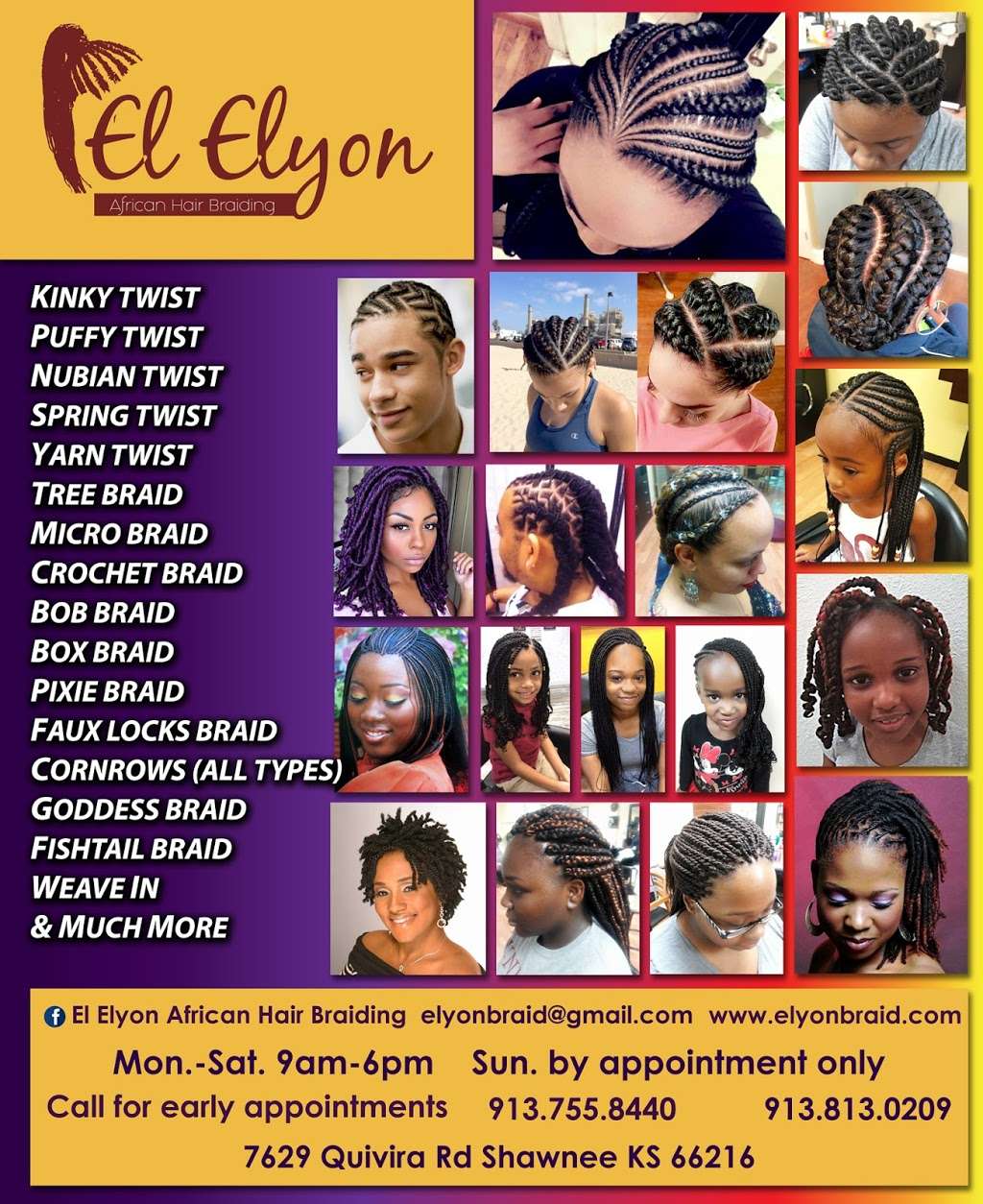 El Elyon African Hair Braiding | 3503, 7629 Quivira Rd, Shawnee, KS 66216 | Phone: (913) 755-8440