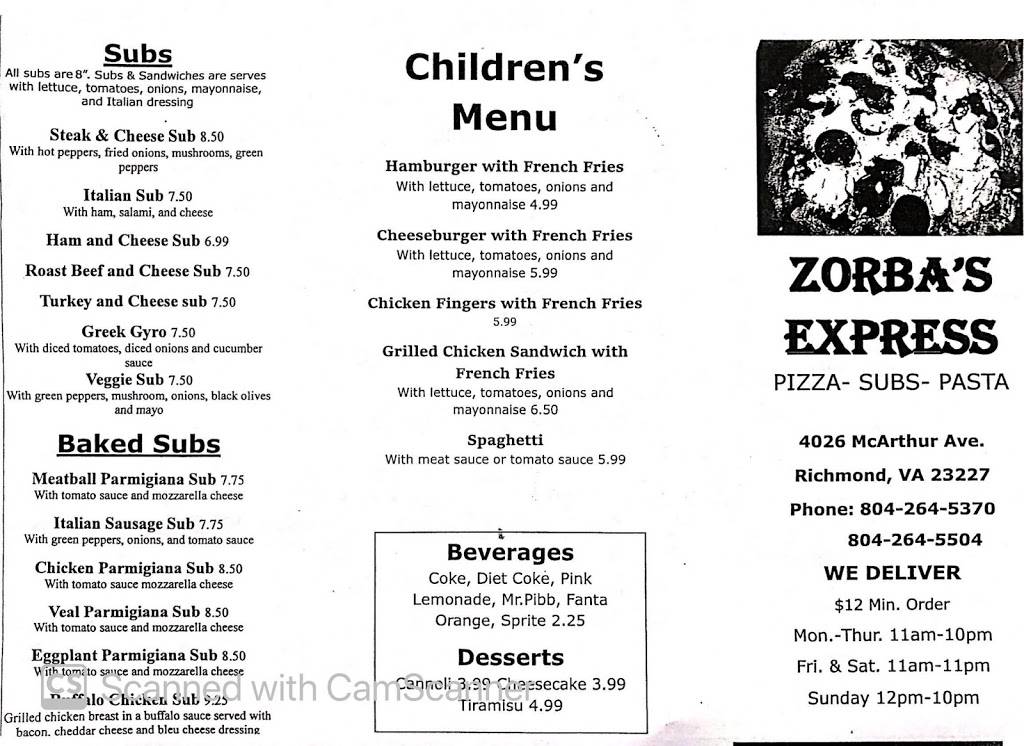 Zorbas Pizza Express | 4026 MacArthur Ave, Richmond, VA 23227 | Phone: (804) 264-5370