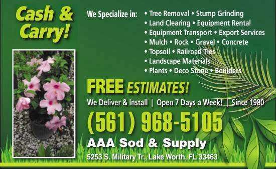 AAA Sod & Supply - Cheap Sod West Palm Beach Palm Beach Gardens  | 4842 45th St, West Palm Beach, FL 33407, USA | Phone: (561) 478-6845