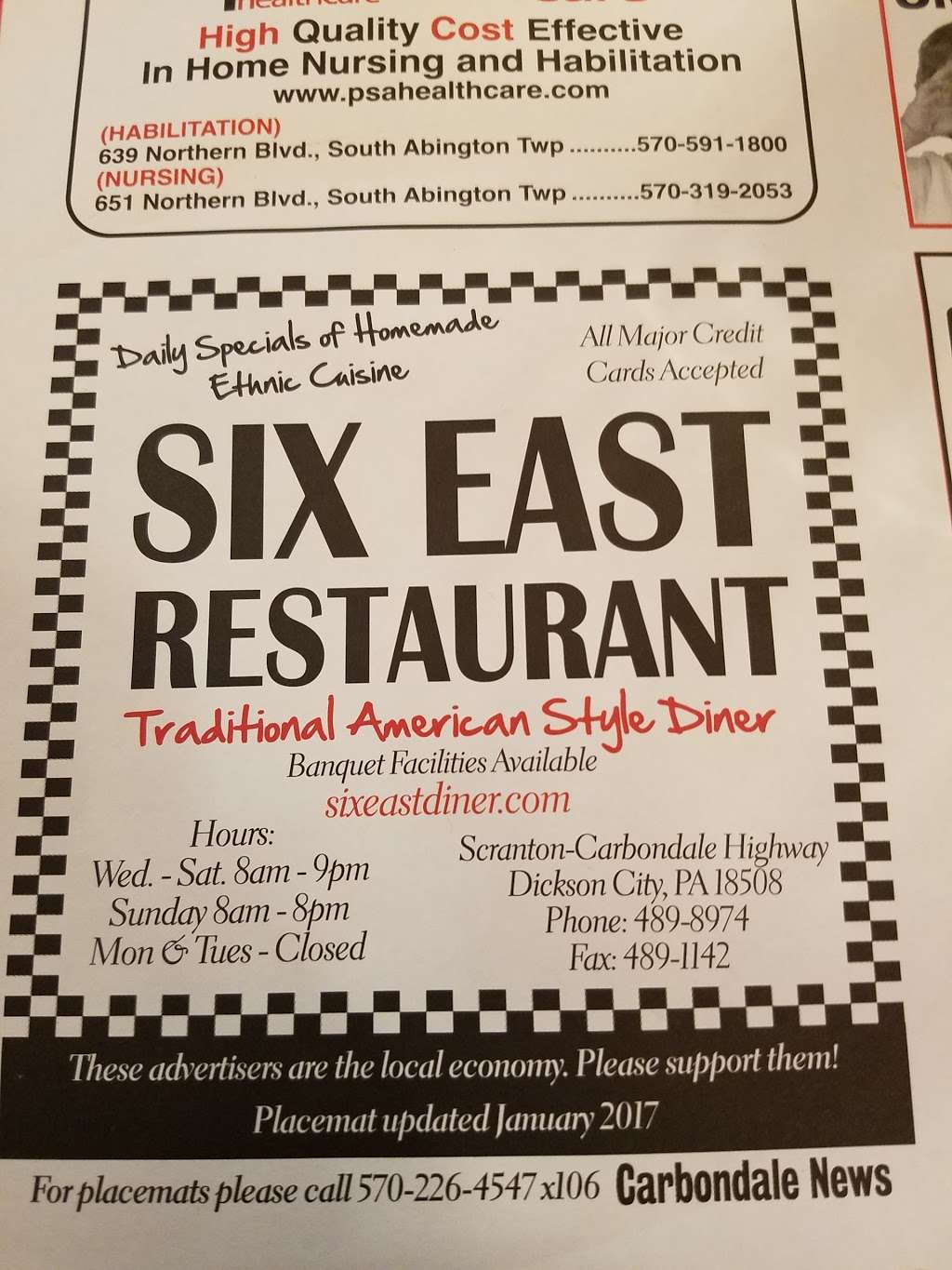 Six East Restaurant | 1611 Scranton Carbondale Hwy, Scranton, PA 18508, USA | Phone: (570) 489-8974
