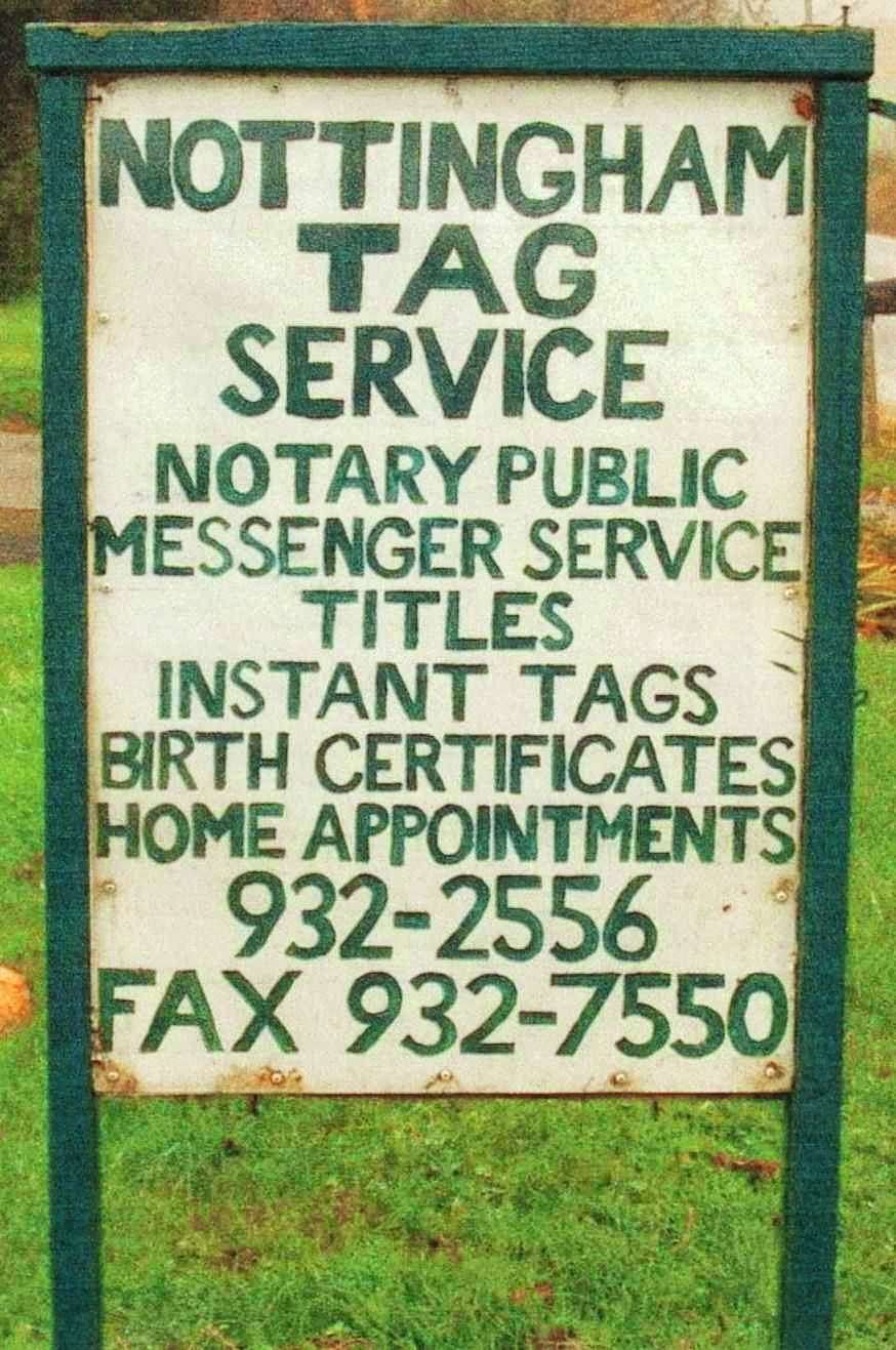 Nottingham Tag Service | 2031 Hopewell Rd, Oxford, PA 19363, USA | Phone: (610) 932-2556