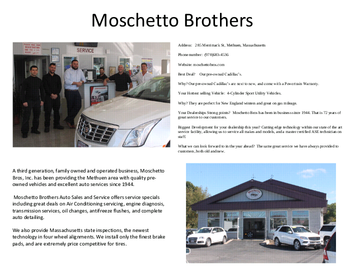 Moschetto Bros | 285 Merrimack St, Methuen, MA 01844, USA | Phone: (978) 683-4536