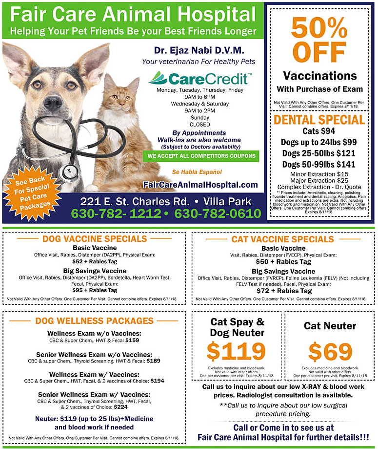 Fair Care Animal Hospital | 221 E St Charles Rd c, Villa Park, IL 60181, USA | Phone: (630) 782-0610