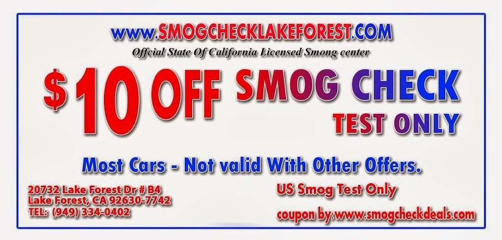 US Smog | 20732 Lake Forest Dr #B4, Lake Forest, CA 92630 | Phone: (949) 334-0402