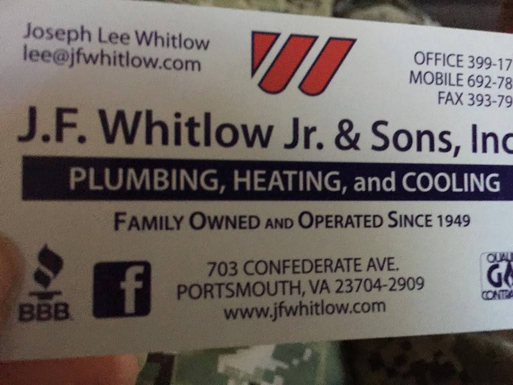 J.F. Whitlow Jr & Sons Inc. Plumbing, Heating & Cooling | 703 Confederate Ave, Portsmouth, VA 23704, USA | Phone: (757) 399-1714