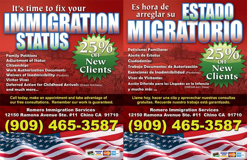 Romero Immigration Services | 12150 Ramona Ave #11, Chino, CA 91710 | Phone: (909) 465-3587