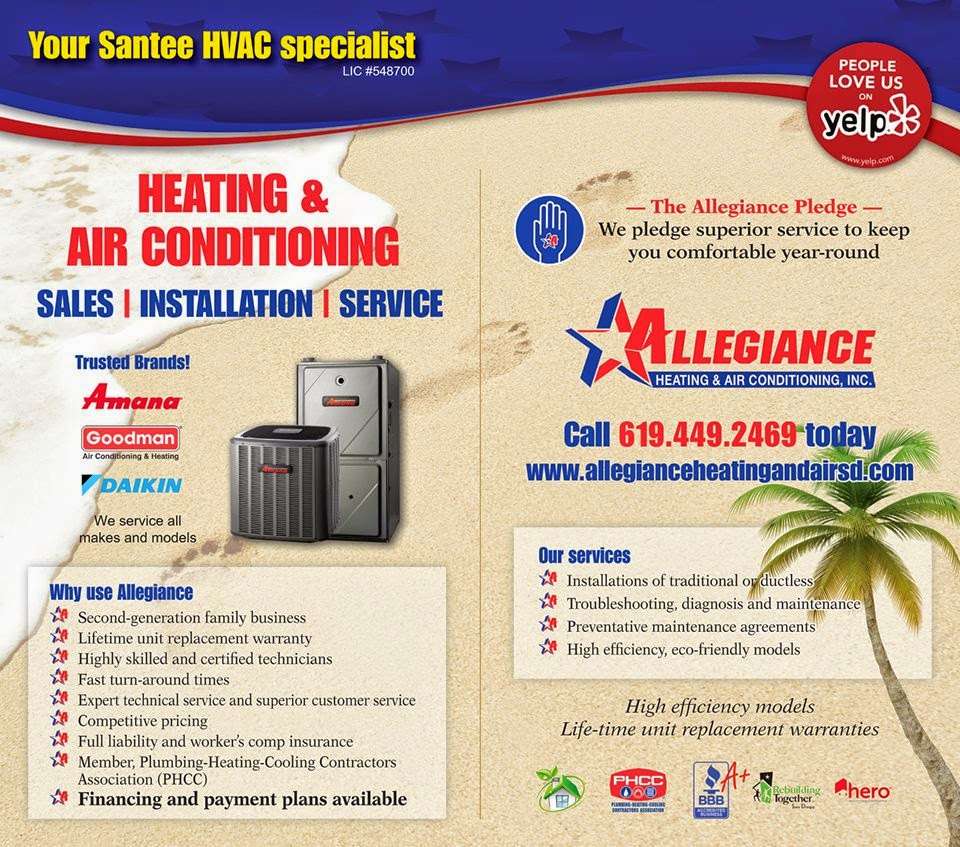 Allegiance Heating & Air Conditioning Inc | 8733 N Magnolia Ave Ste #204, Santee, CA 92071 | Phone: (619) 449-2469