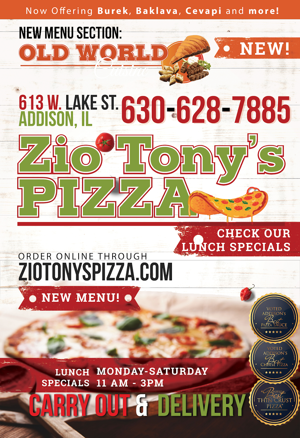 Zio Tonys Pizza | 613 W Lake St, Addison, IL 60101 | Phone: (630) 628-7885