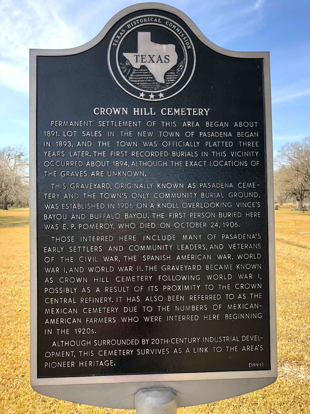 Crown Hill Cemetery Association | 813 N Richey St, Pasadena, TX 77506, United States | Phone: (281) 785-5191