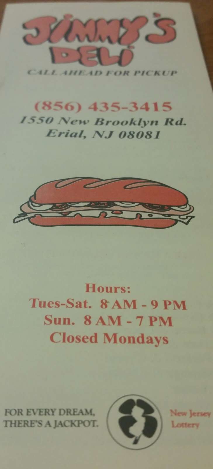 Jimmys Deli | 1550 New Brooklyn Erial Rd, Sicklerville, NJ 08081, USA | Phone: (856) 435-3415