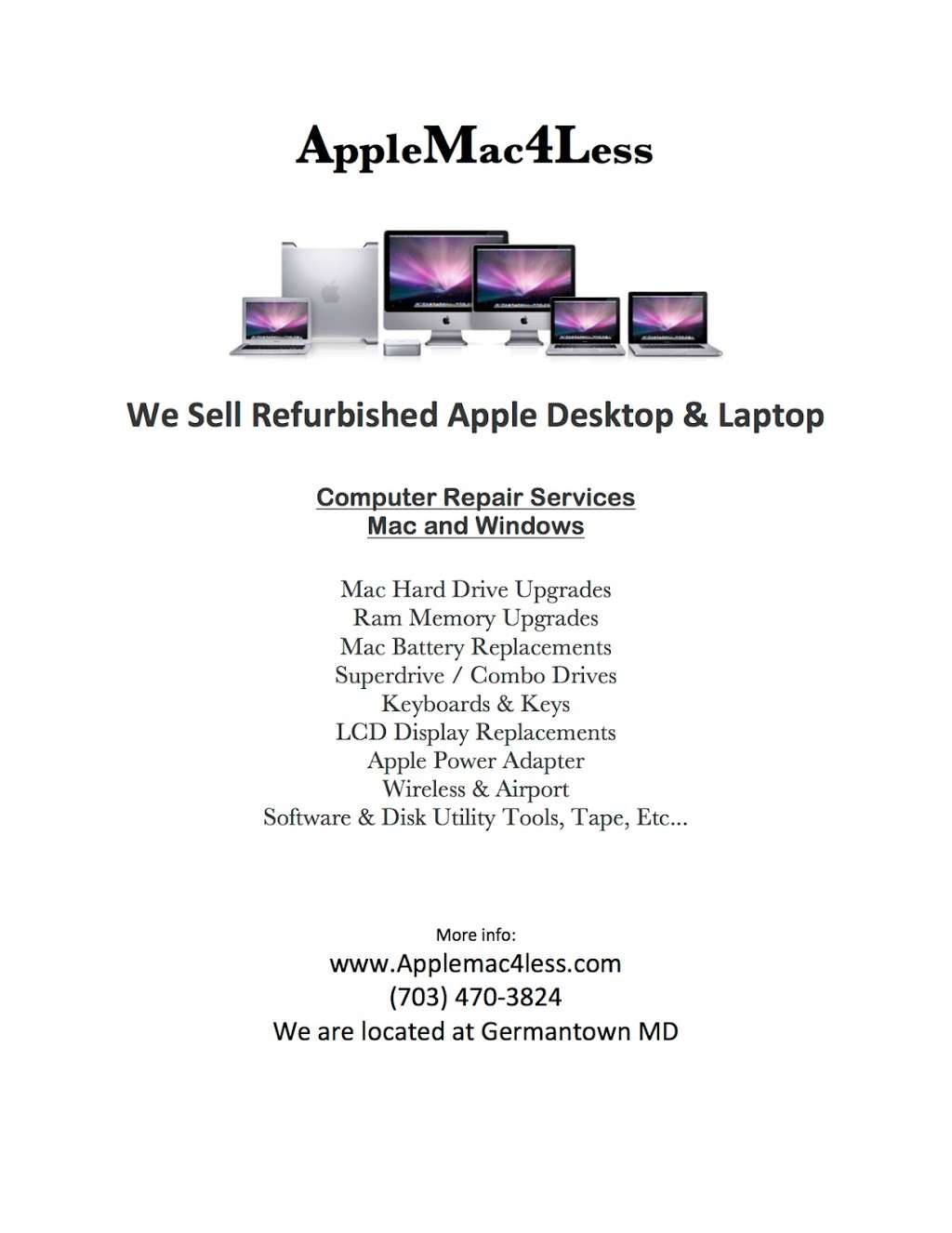 AppleMac4less | 20821 Shakespeare Dr, Germantown, MD 20876 | Phone: (703) 470-3824