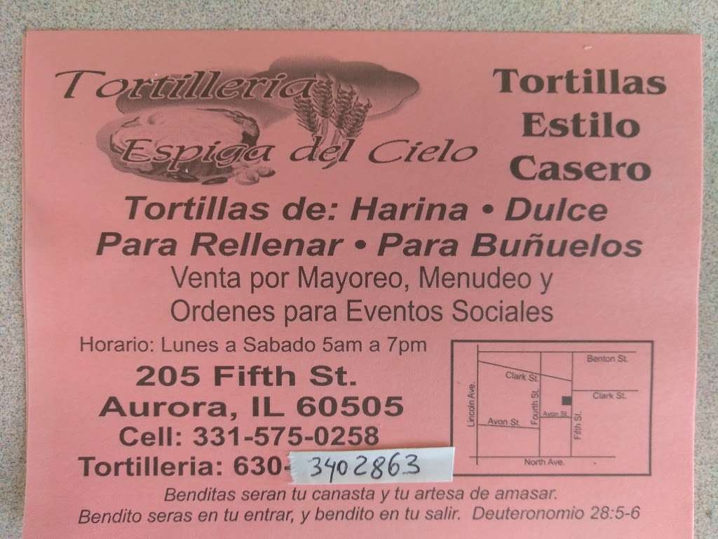 Tortilleria Espiga Del Cielo | 205 Fifth St, Aurora, IL 60505 | Phone: (331) 575-0258