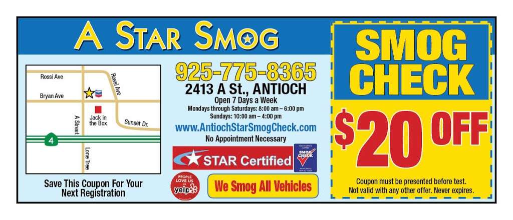 A Star Smog | 2413 A St, Antioch, CA 94509 | Phone: (925) 775-8365