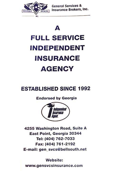 General Services & Insurance Brokers, Inc | 4255 Washington Rd Ste. A, East Point, GA 30344, USA | Phone: (404) 762-7033