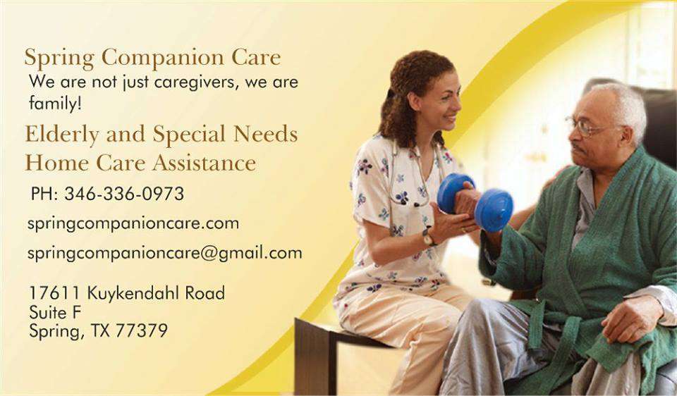 Spring Companion Care | 17611 Kuykendahl Rd suite f, Spring, TX 77379, USA | Phone: (346) 336-0973