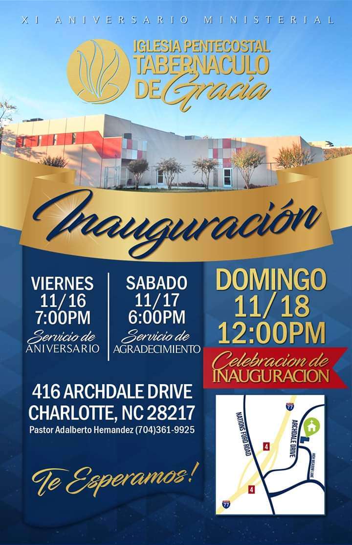 Iglesia Tabernaculo de Gracia | 416 Archdale Dr, Charlotte, NC 28217, USA | Phone: (704) 527-7990