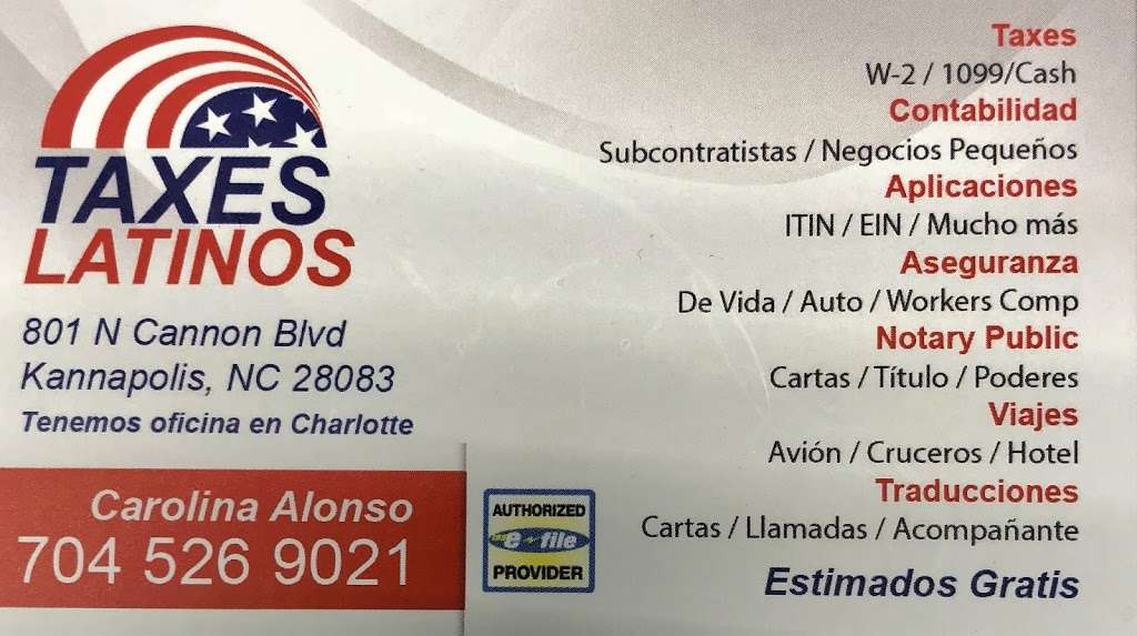 TAXES LATINOS EMPRESA LIDER | 801 N Cannon Blvd, Kannapolis, NC 28083, USA | Phone: (704) 526-9021