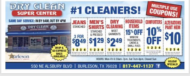 Dry Clean Supercenter Burleson | 550 NE Alsbury Blvd, Burleson, TX 76028, USA | Phone: (817) 447-1137