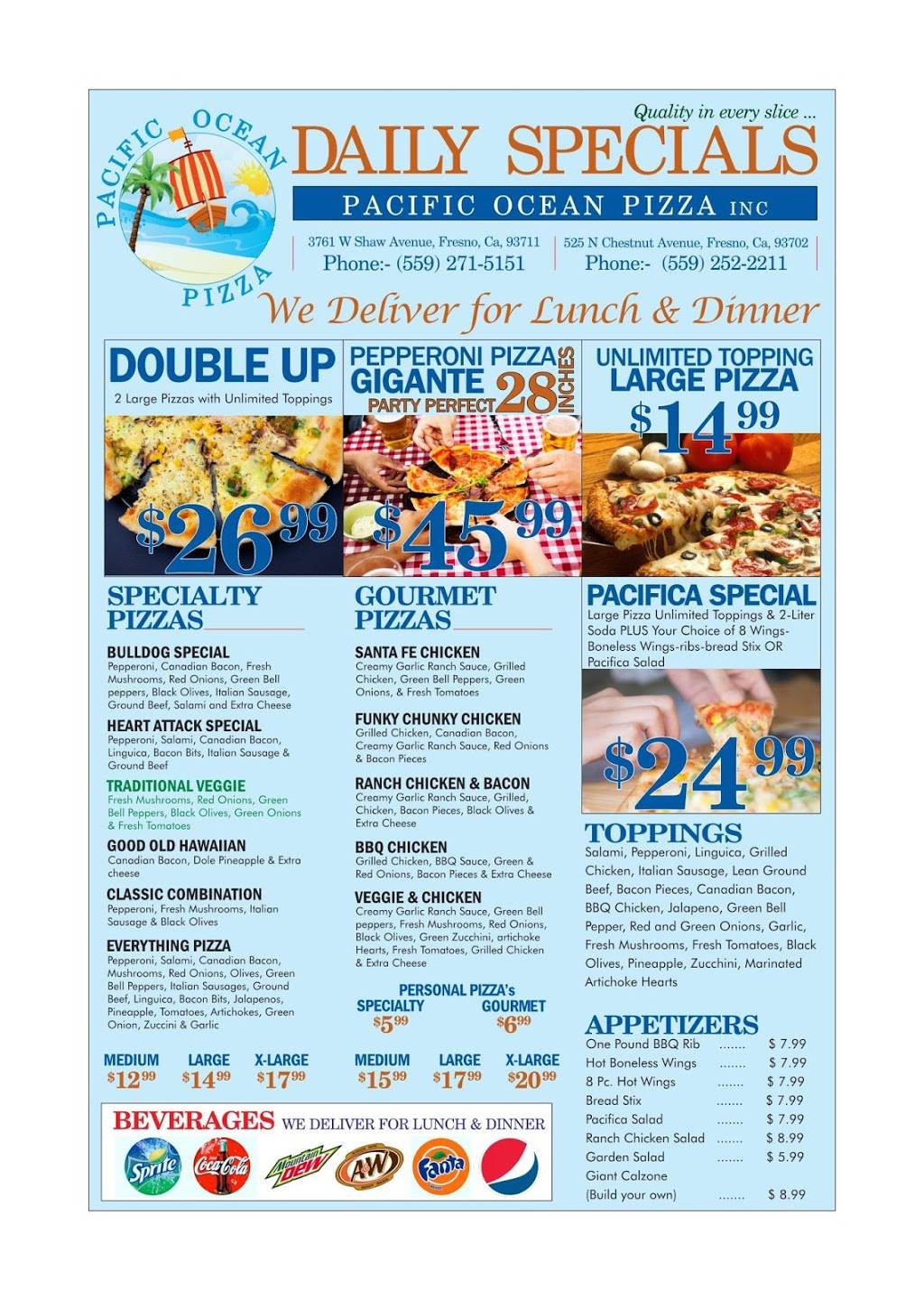 Pacifica Pizza | 525 N Chestnut Ave, Fresno, CA 93702, USA | Phone: (559) 252-2211