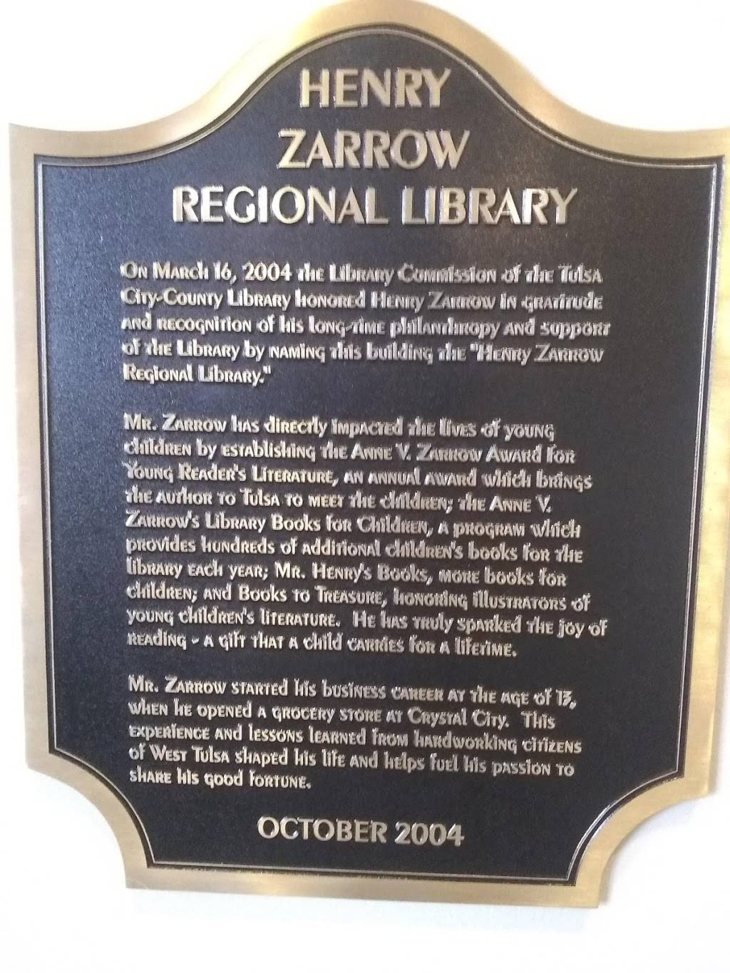 Zarrow Regional Library | 2224 W 51st St, Tulsa, OK 74107, USA | Phone: (918) 549-7323
