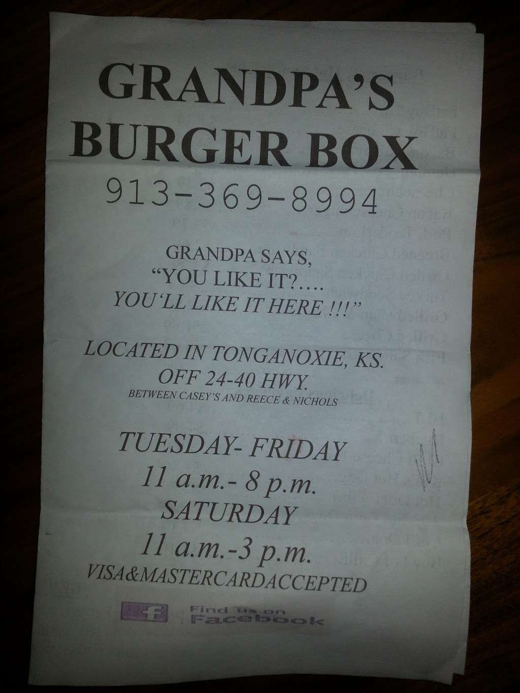 Grandpas Burger Box | 106 W 2nd St, Tonganoxie, KS 66086, USA | Phone: (913) 369-8994