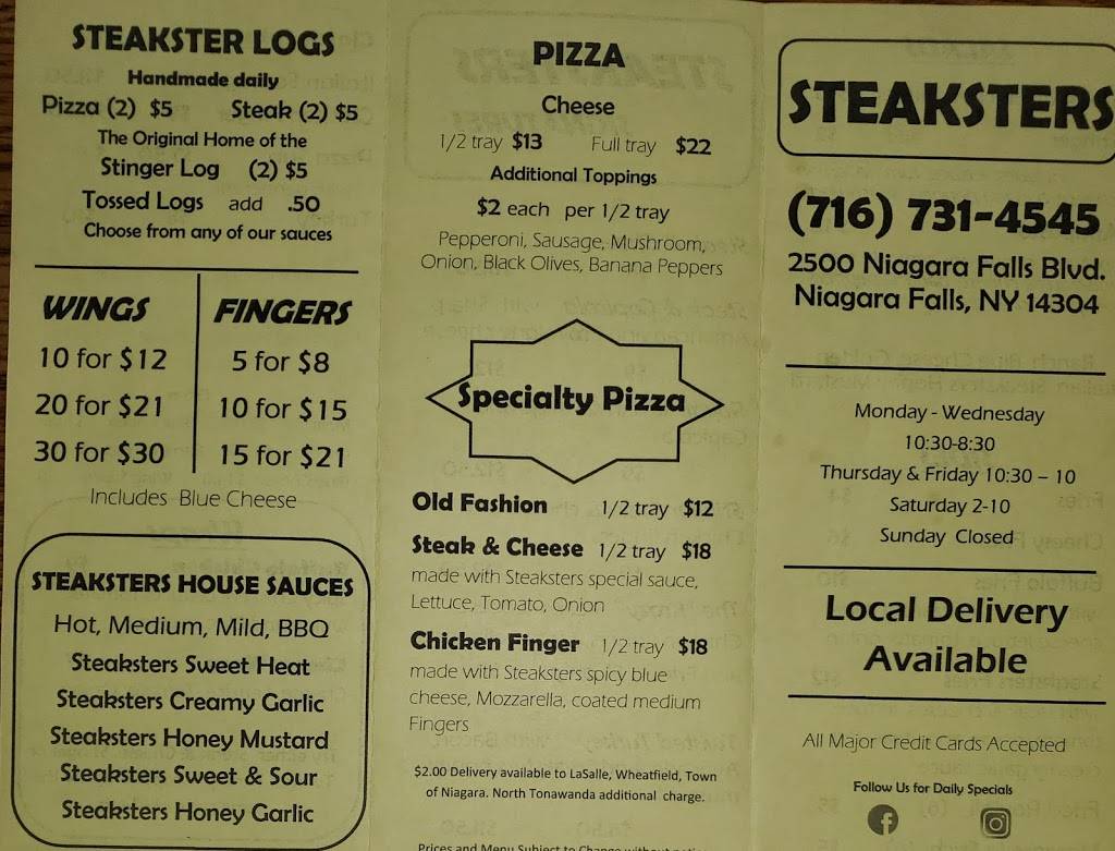Steaksters | 2500 Niagara Falls Blvd, Niagara Falls, NY 14304, USA | Phone: (716) 731-4545