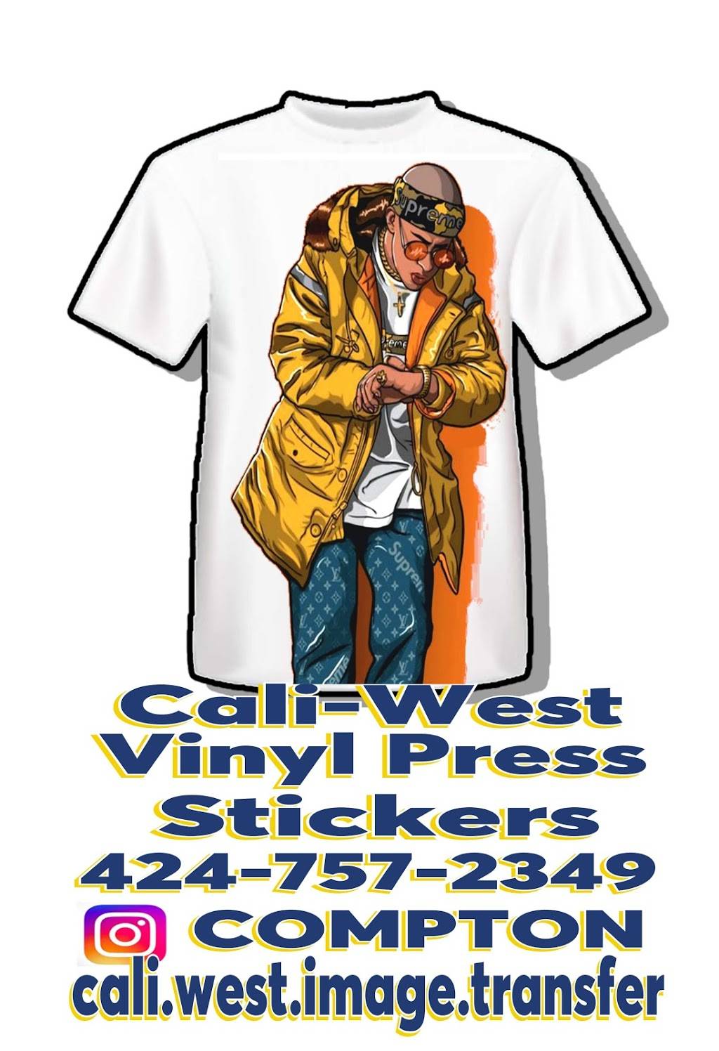 Cali-West Vinyl Press Stickers Shirts Temp Tatts Caps in COMPTON | 4907 E San Carlos St, Compton, CA 90221, USA | Phone: (424) 757-2349