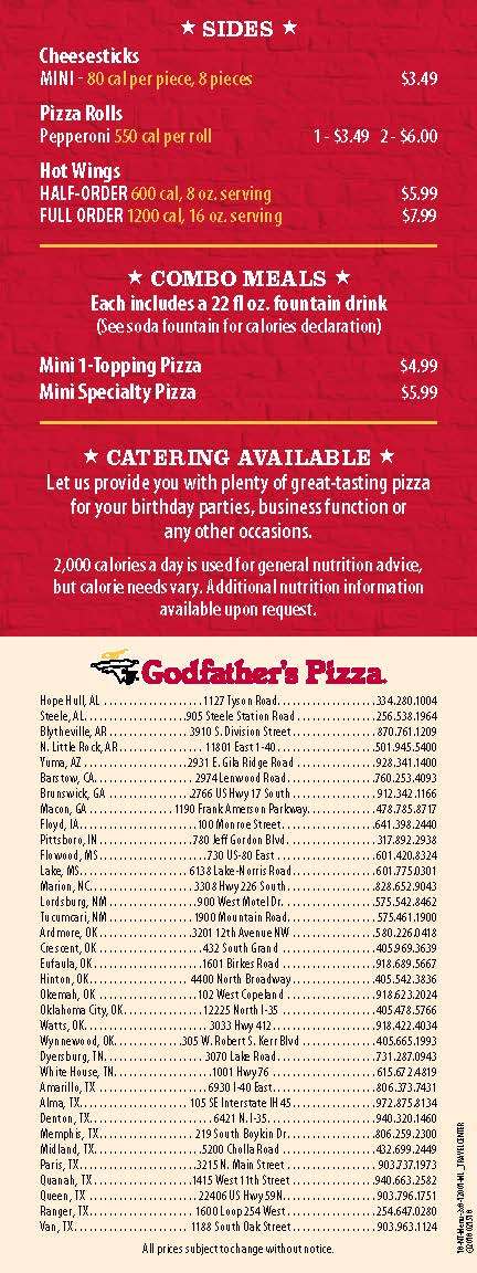 Godfathers Pizza Express | 780 Jeff Gordon Blvd, Pittsboro, IN 46167, USA | Phone: (317) 892-2938