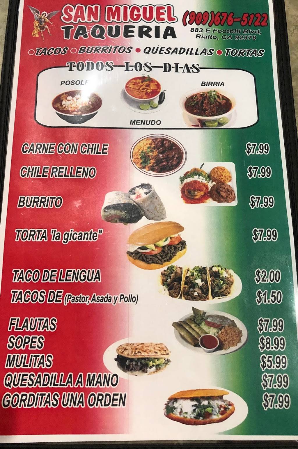 Taqueira San Miguel | 883 Foothill Blvd, Rialto, CA 92376, USA | Phone: (909) 676-5122