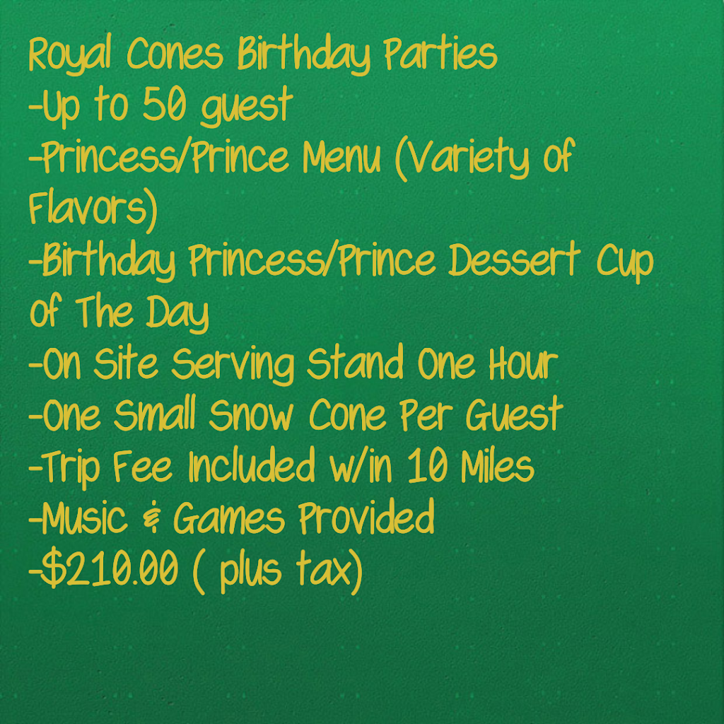 Royal Cones | Lot D-6, 1620 Peach Leaf St, Houston, TX 77039, USA | Phone: (832) 609-9624