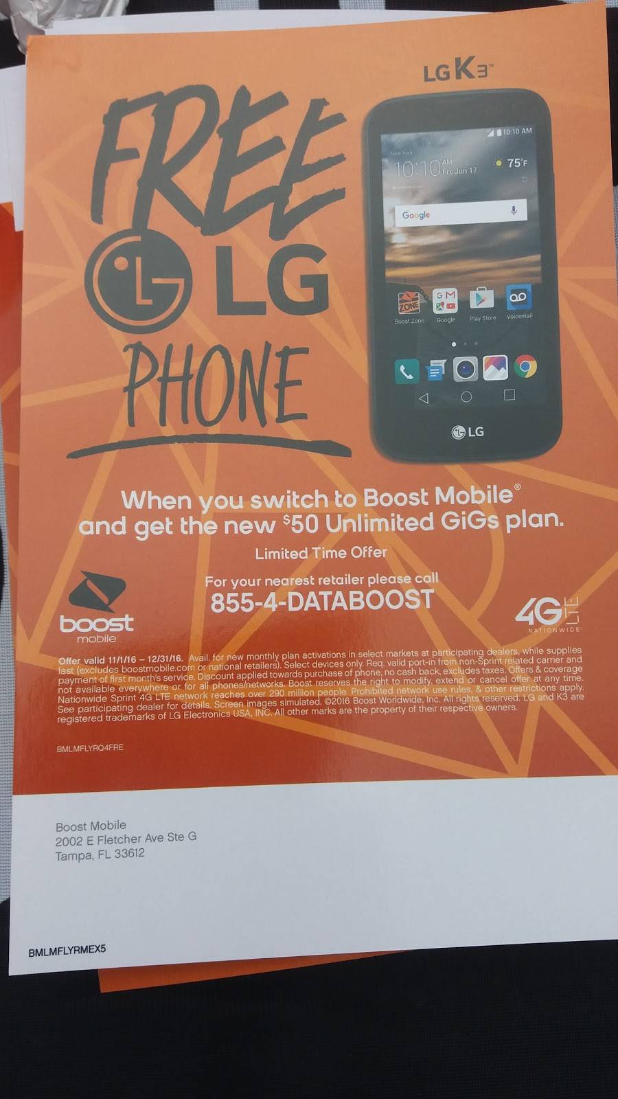 Boost Mobile | 2002 E Fletcher Ave Ste-G, Tampa, FL 33612 | Phone: (813) 632-4800