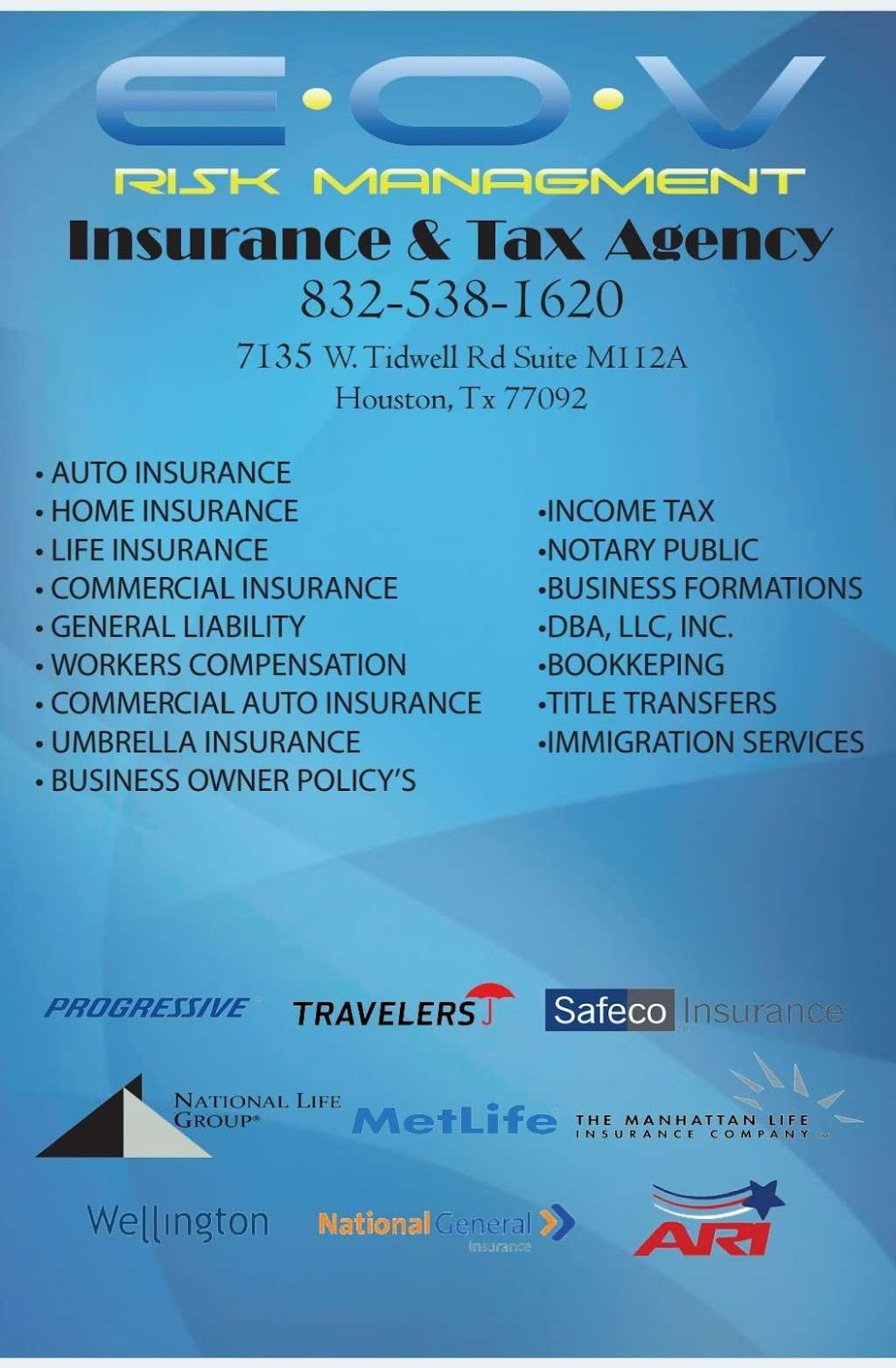 EOV RISK MANAGEMENT | 7135 West Tidwell Road M112A, Houston, TX 77092 | Phone: (832) 538-1620