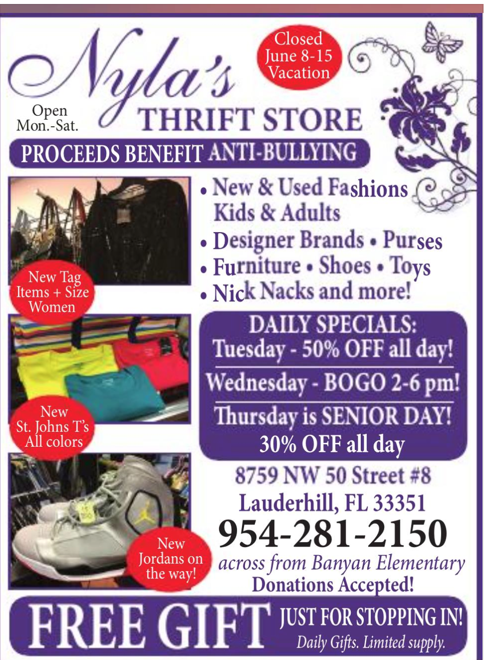 Nylas Thrift & Consignment | 8759 NW 50th St #8, Lauderhill, FL 33351 | Phone: (954) 281-2150