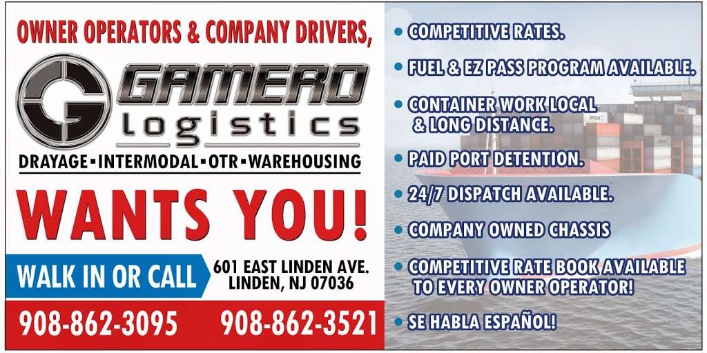 Gamero Logistics LLC | 601 E Linden Ave, Linden, NJ 07036, USA | Phone: (908) 862-3095