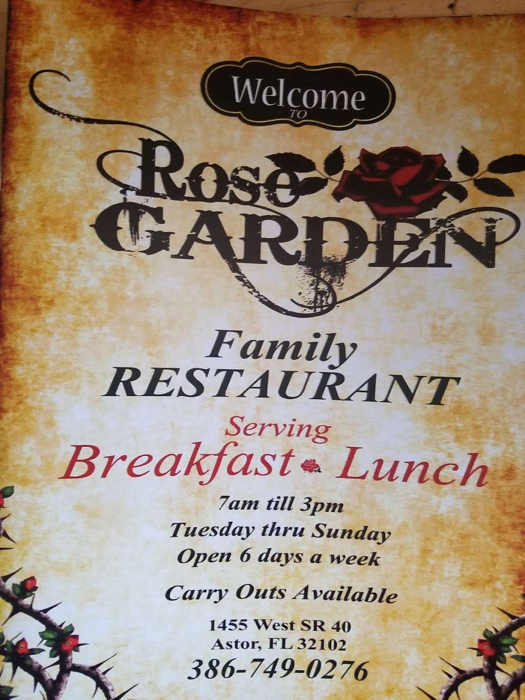 Rose Garden Family Restaurant | 1455, Astor, FL 32102, USA | Phone: (386) 749-0276