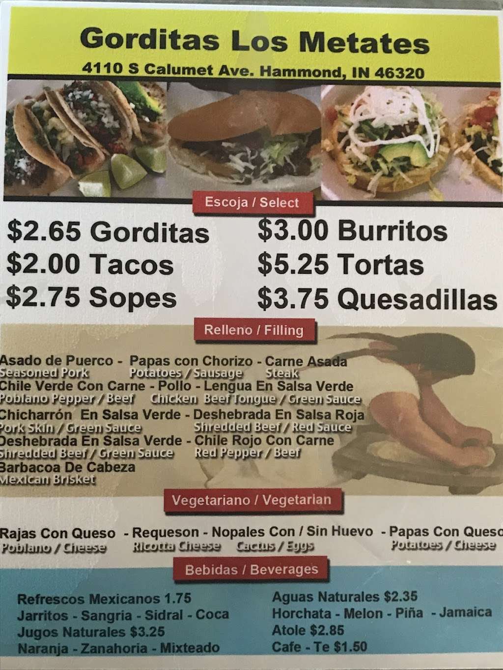 Gorditas Los Metates | 4110 S Calumet Ave, Hammond, IN 46320, USA | Phone: (219) 803-2625