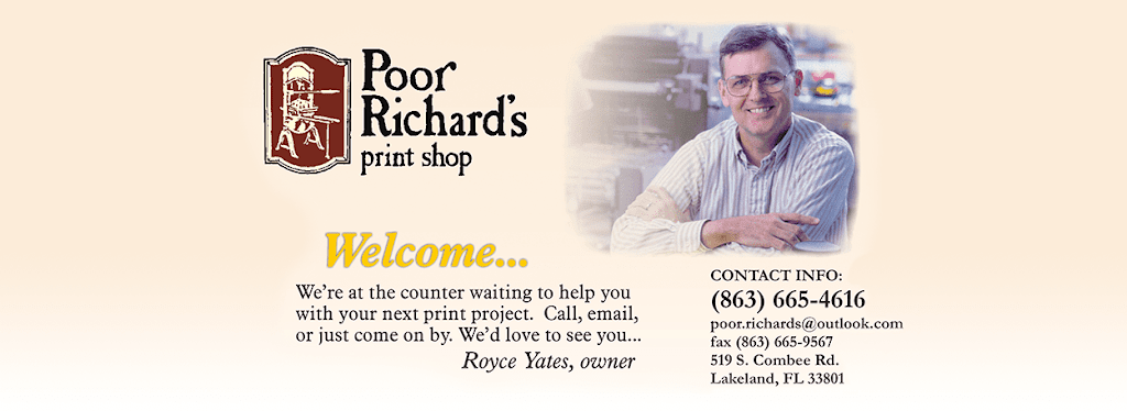 Poor Richards Print Shop | 519 S Combee Rd, Lakeland, FL 33801, USA | Phone: (863) 665-4616