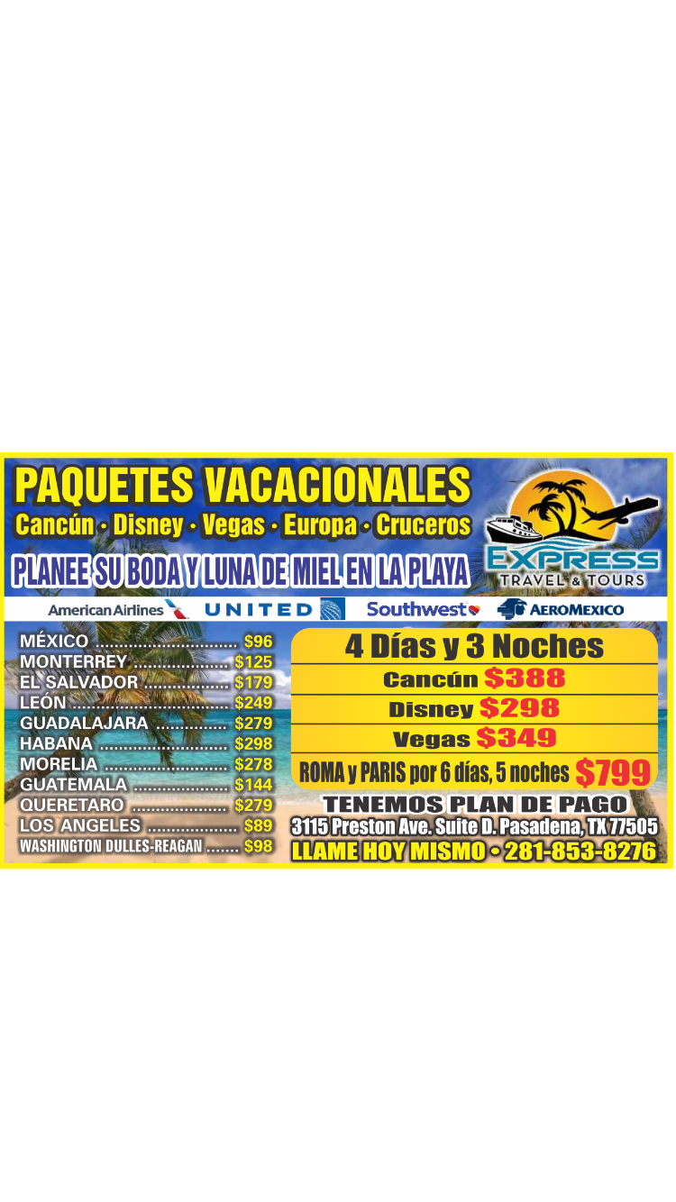 Express Travel & Tours | 3115 Preston Rd ste d, Pasadena, TX 77505, USA | Phone: (281) 416-4042